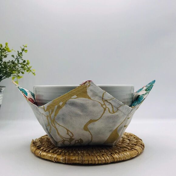 Microwave Soup Bowl Cozy, Reversible, Holiday Festive Dahlias Best Gift Idea - Picture 5 of 10